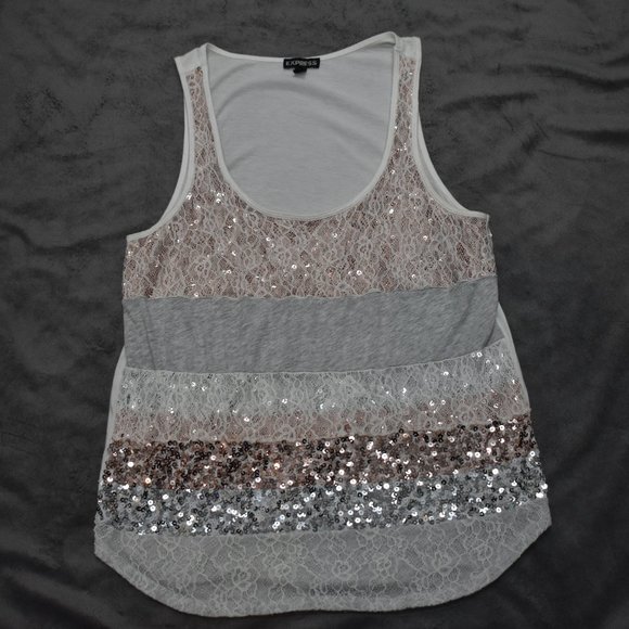 Express Sequined & Lace Tank Top - Picture 1 of 9